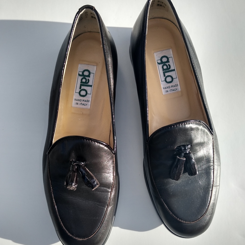 Galo Black Leather Loafers with Tassels Sz6